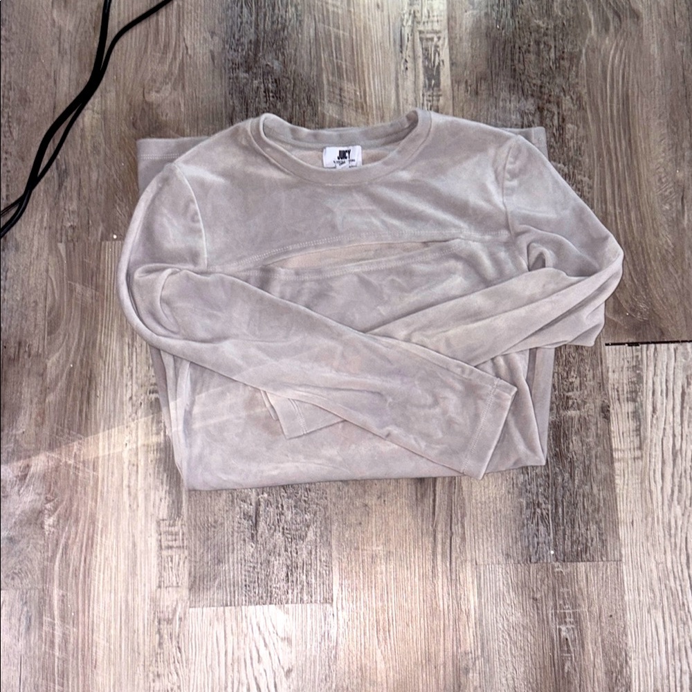 Soft velour light grey Long Sleeve chest cut out dress
